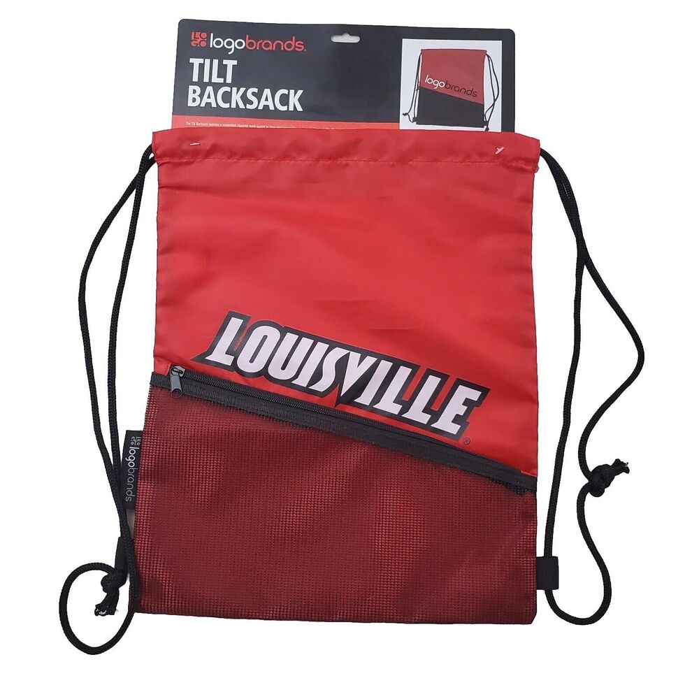 Logobrands Adult Tilt Back Sack "Louisville" Red/Black 18X13 New Sports Zipper